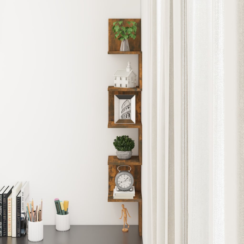 Wall corner shelf, smoky oak, 20x20x127.5cm, wood