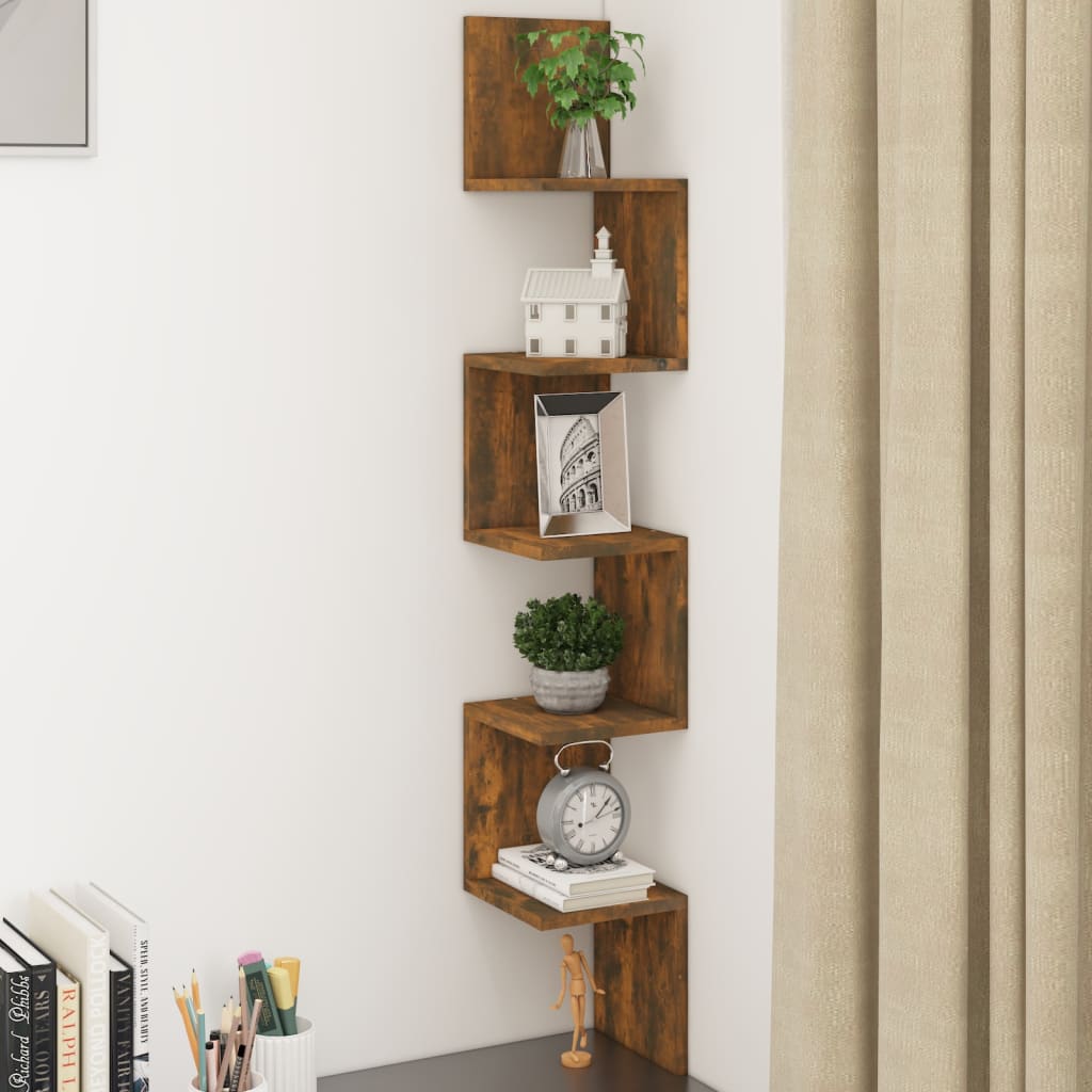 Wall corner shelf, smoky oak, 20x20x127.5cm, wood