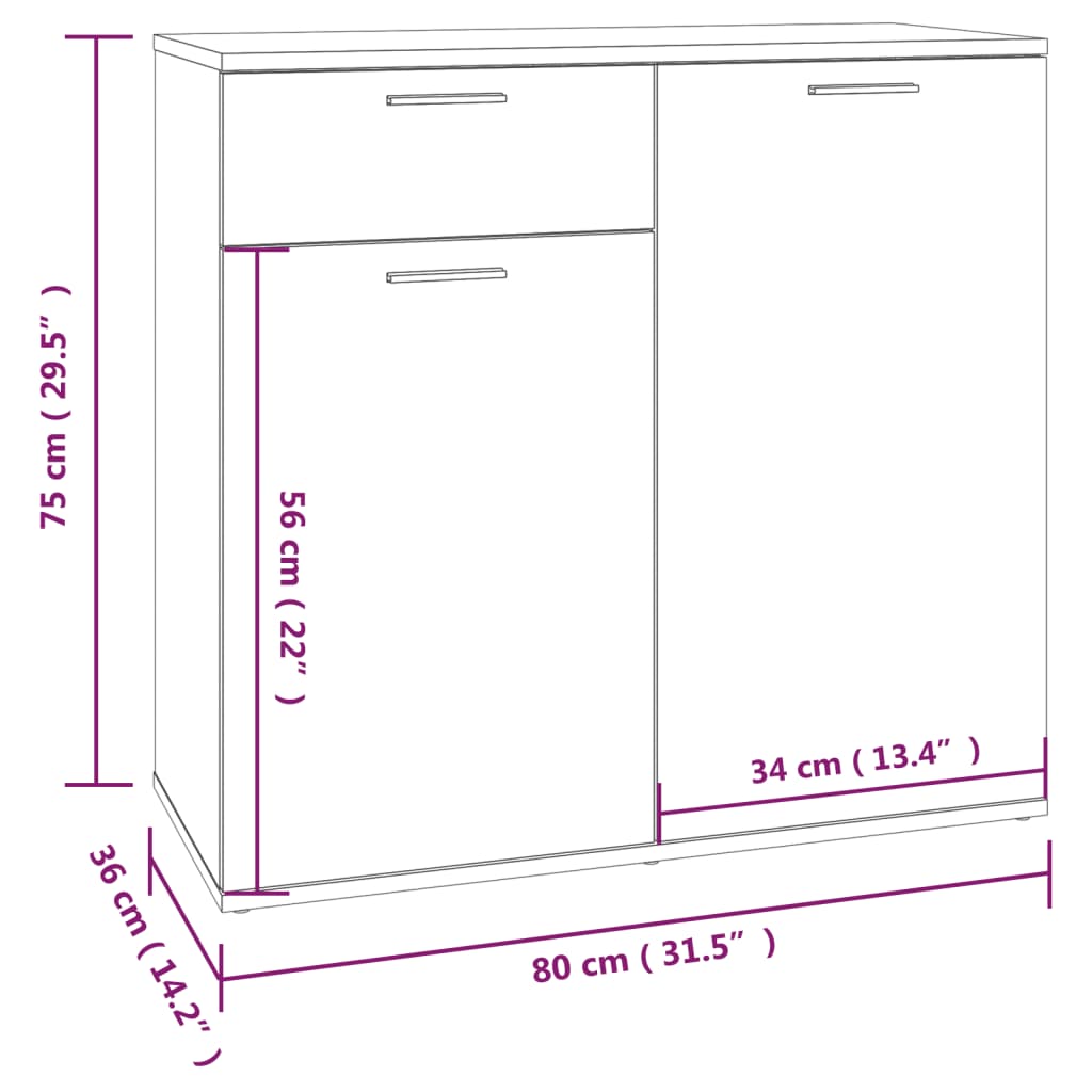 Side cabinet, smoked oak, 80x36x75cm, wood