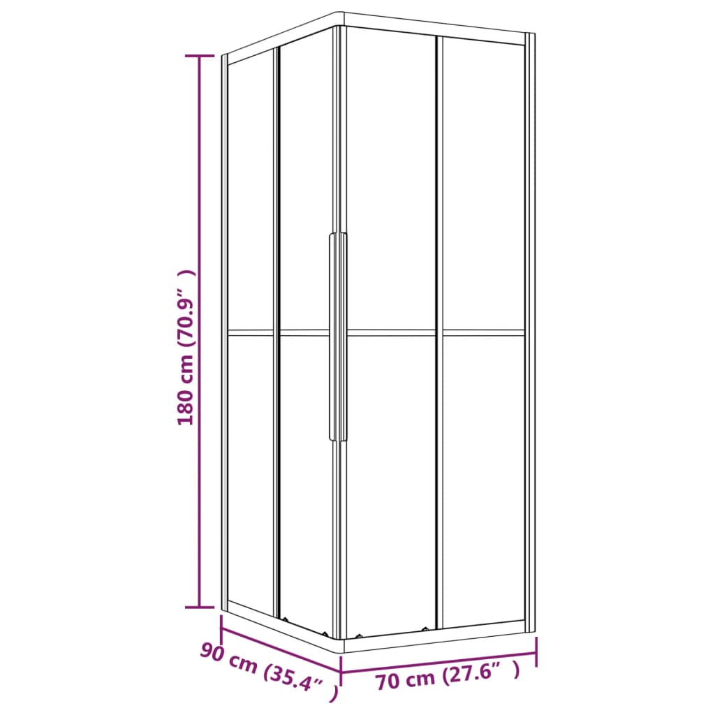 Shower cabin, 90x70x180cm, ESG, matt