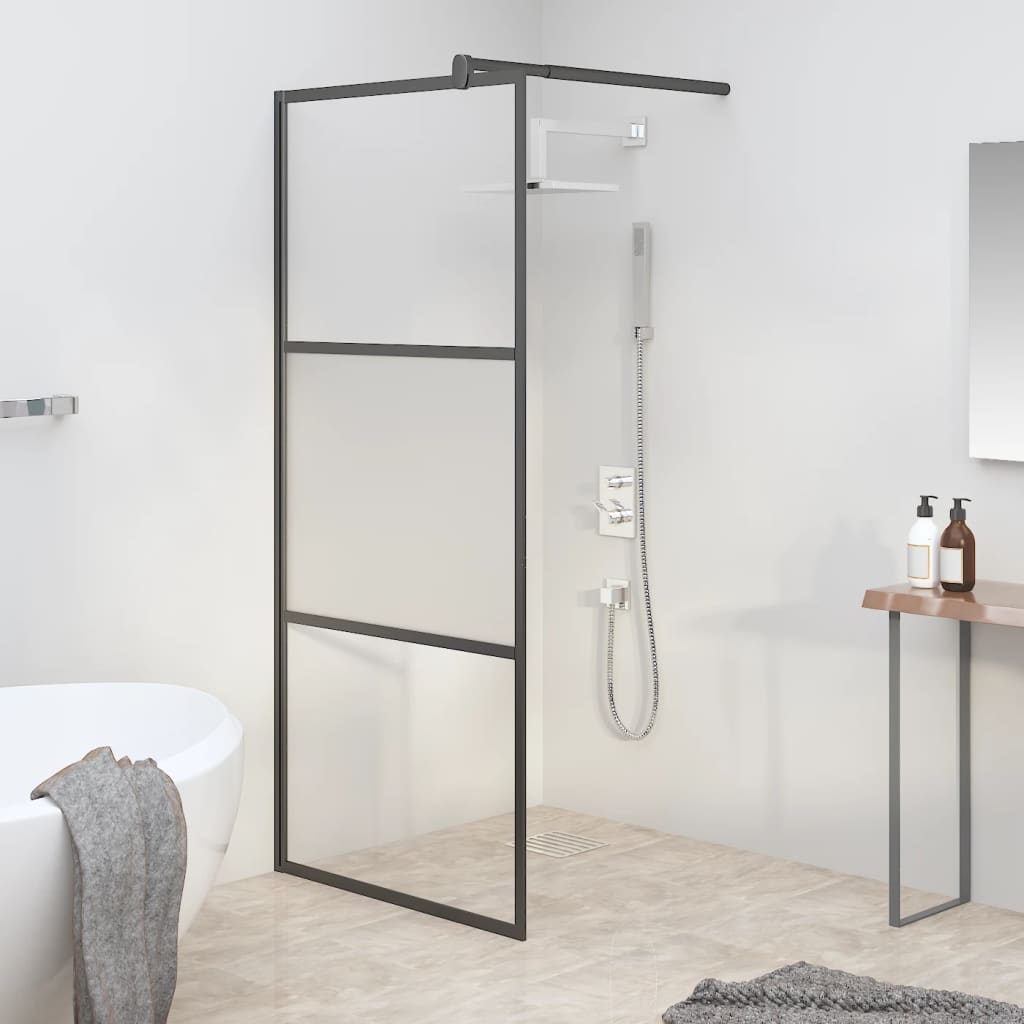 Shower screen, black, 80x195cm, ESG glass, semi-frosted