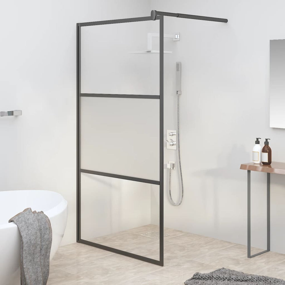 Shower screen, black, 115x195cm, ESG glass, semi-frosted