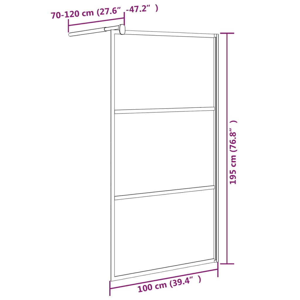 Shower screen, black, 100x195cm, ESG glass, frosted
