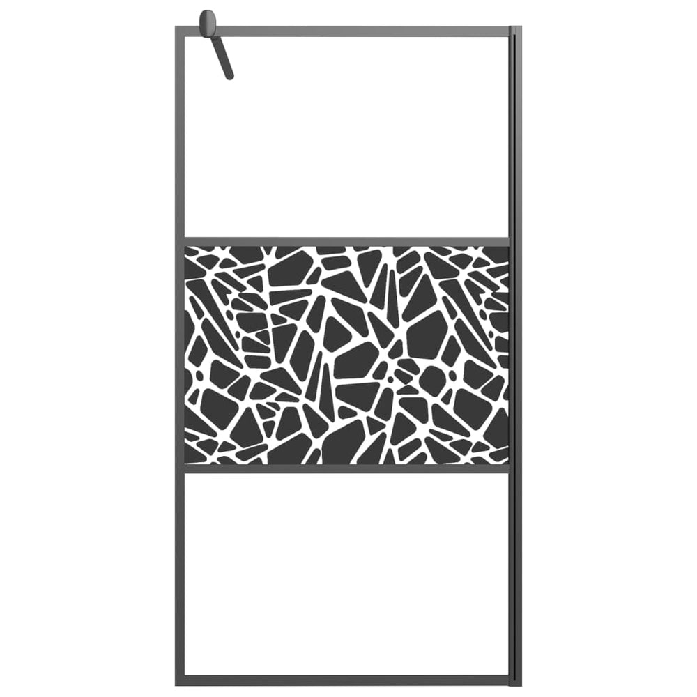 Shower screen, black, 100x195cm, ESG glass, with pebbles