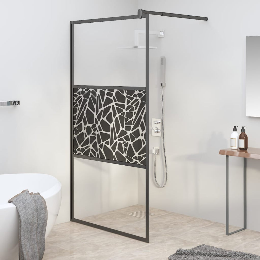 Shower screen, black, 100x195cm, ESG glass, with pebbles