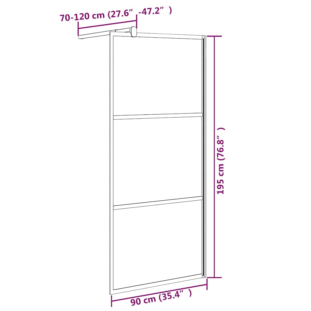 Shower screen, black, 90x195cm, dark ESG glass