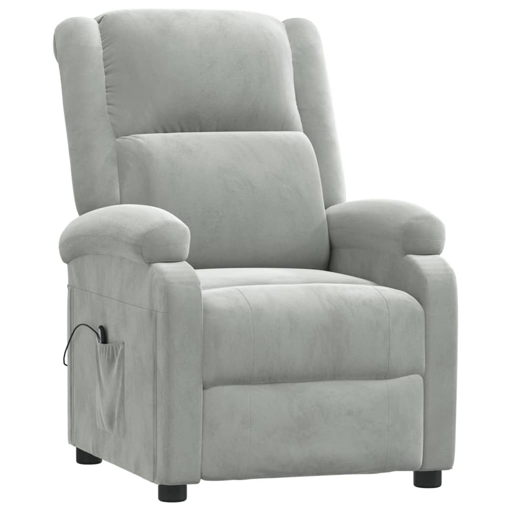 Electric reclining armchair, light grey, velvet