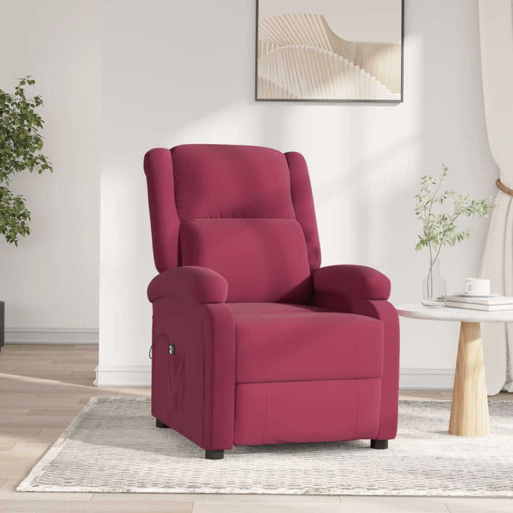 Electric reclining armchair, burgundy, velvet