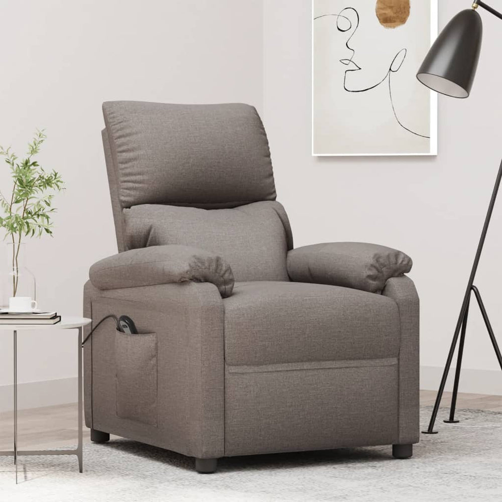 Electric recliner, taupe, fabric