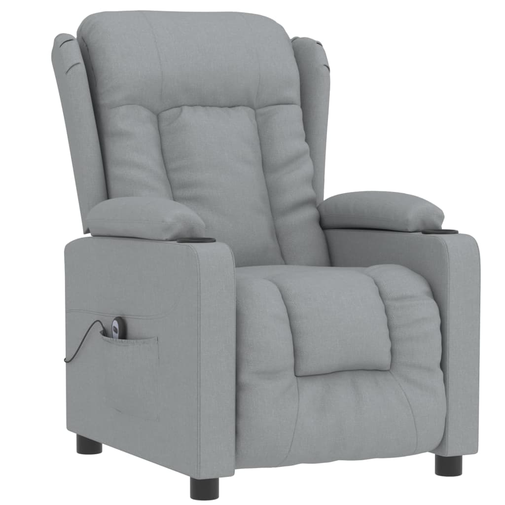 Electric reclining armchair, light grey, fabric
