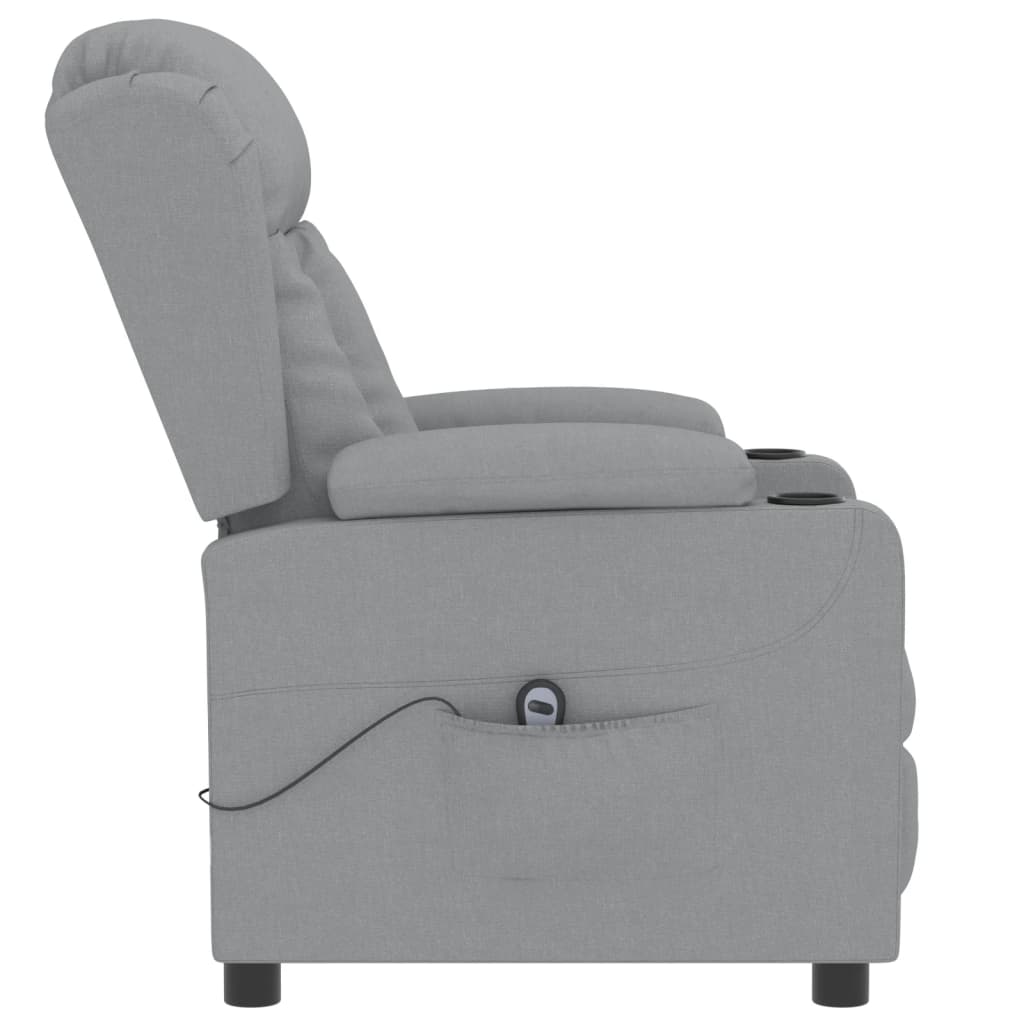 Electric reclining armchair, light grey, fabric