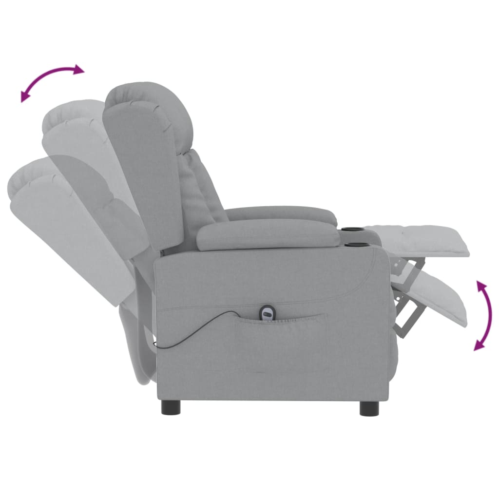 Electric reclining armchair, light grey, fabric