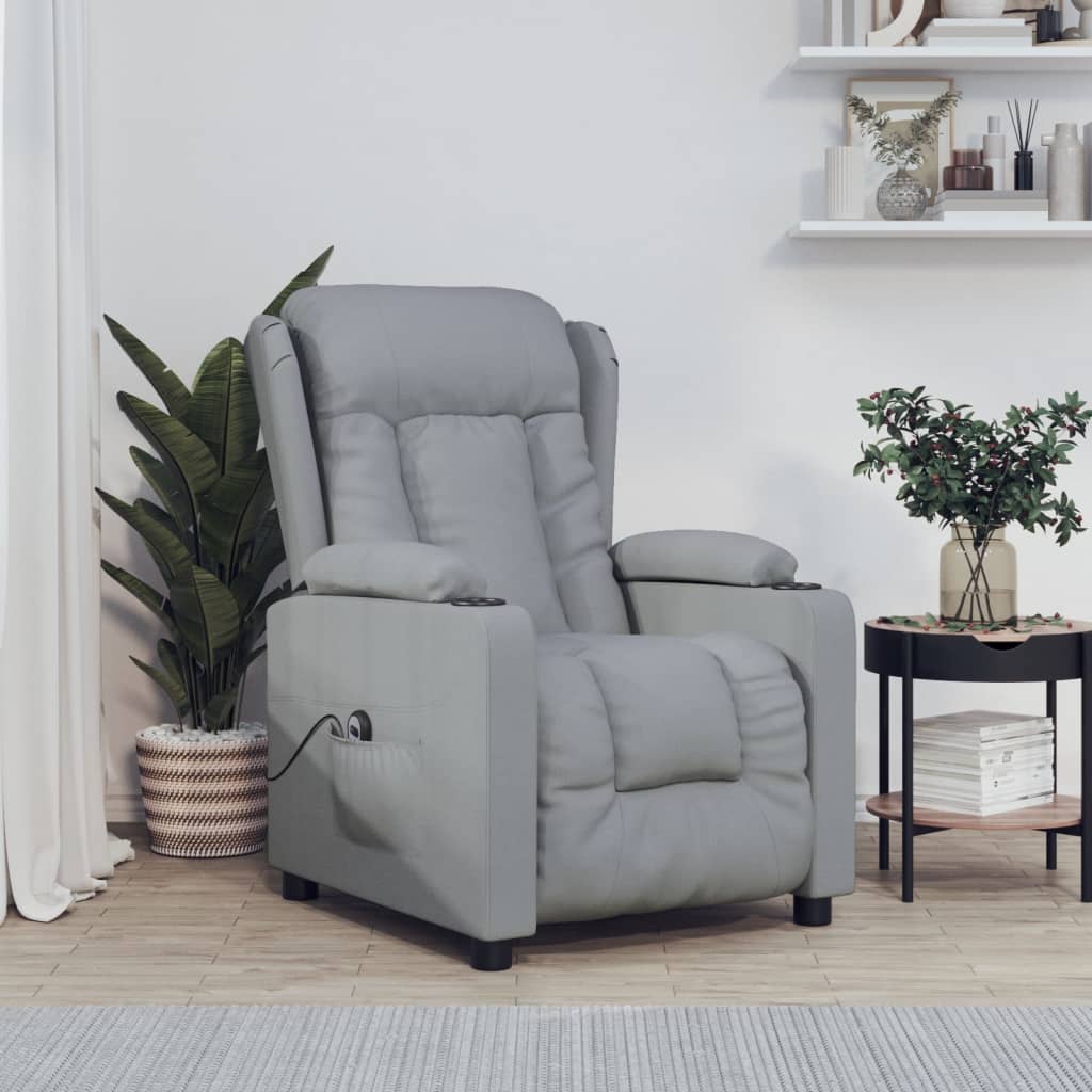Electric reclining armchair, light grey, fabric