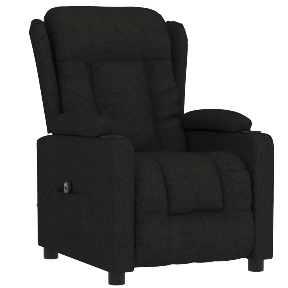Electric recliner armchair, black, fabric