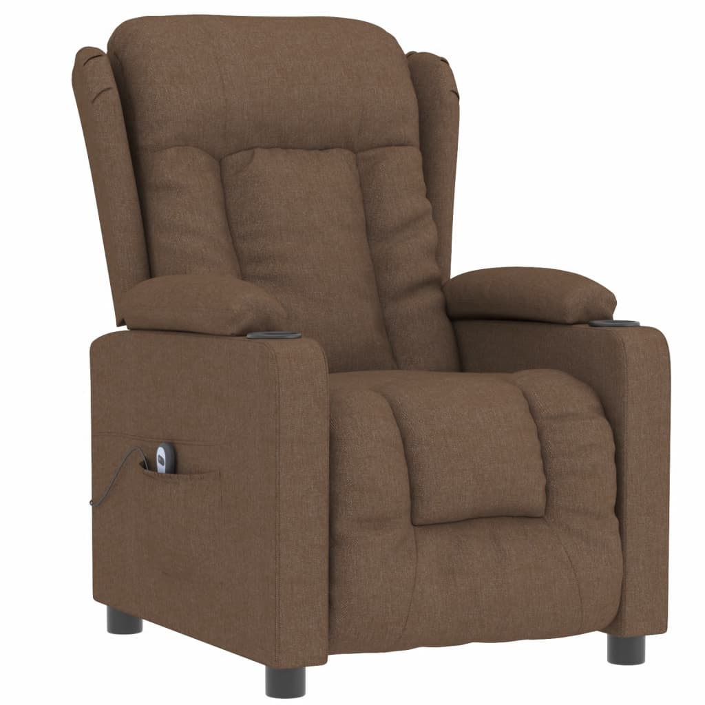 Electric reclining armchair, brown, fabric