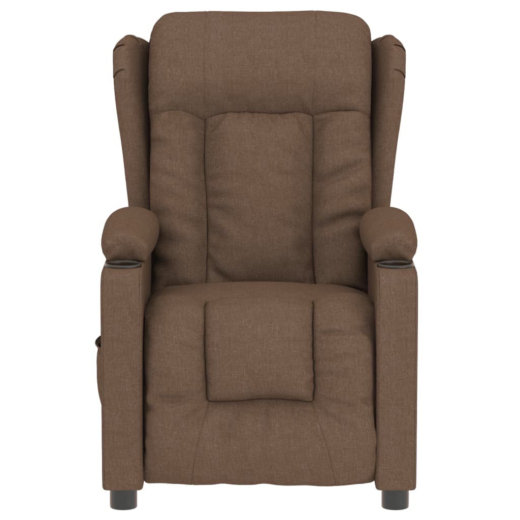 Electric reclining armchair, brown, fabric