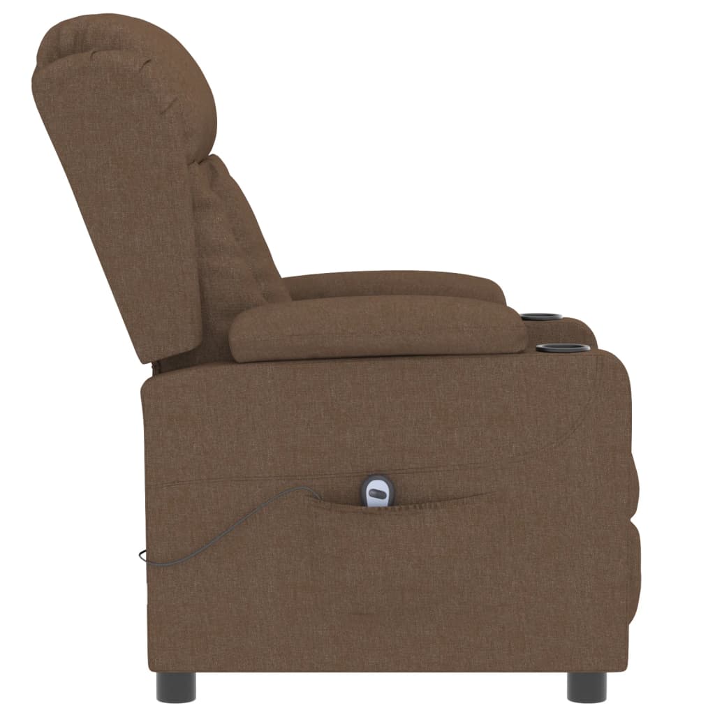 Electric reclining armchair, brown, fabric