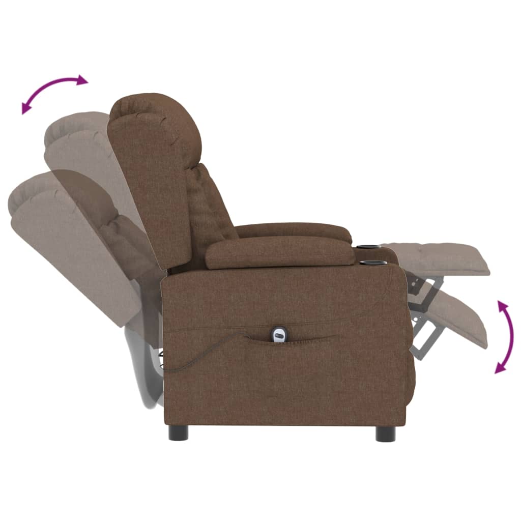 Electric reclining armchair, brown, fabric
