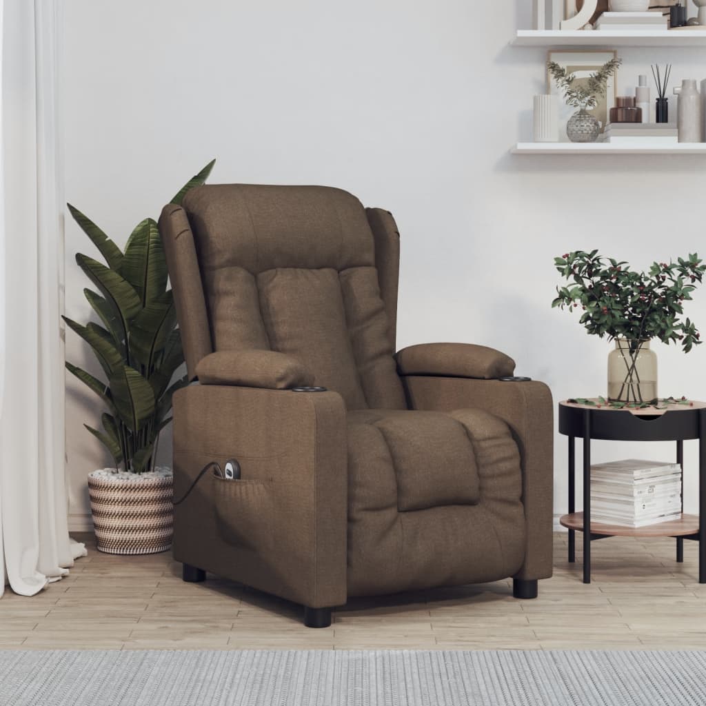 Electric reclining armchair, brown, fabric