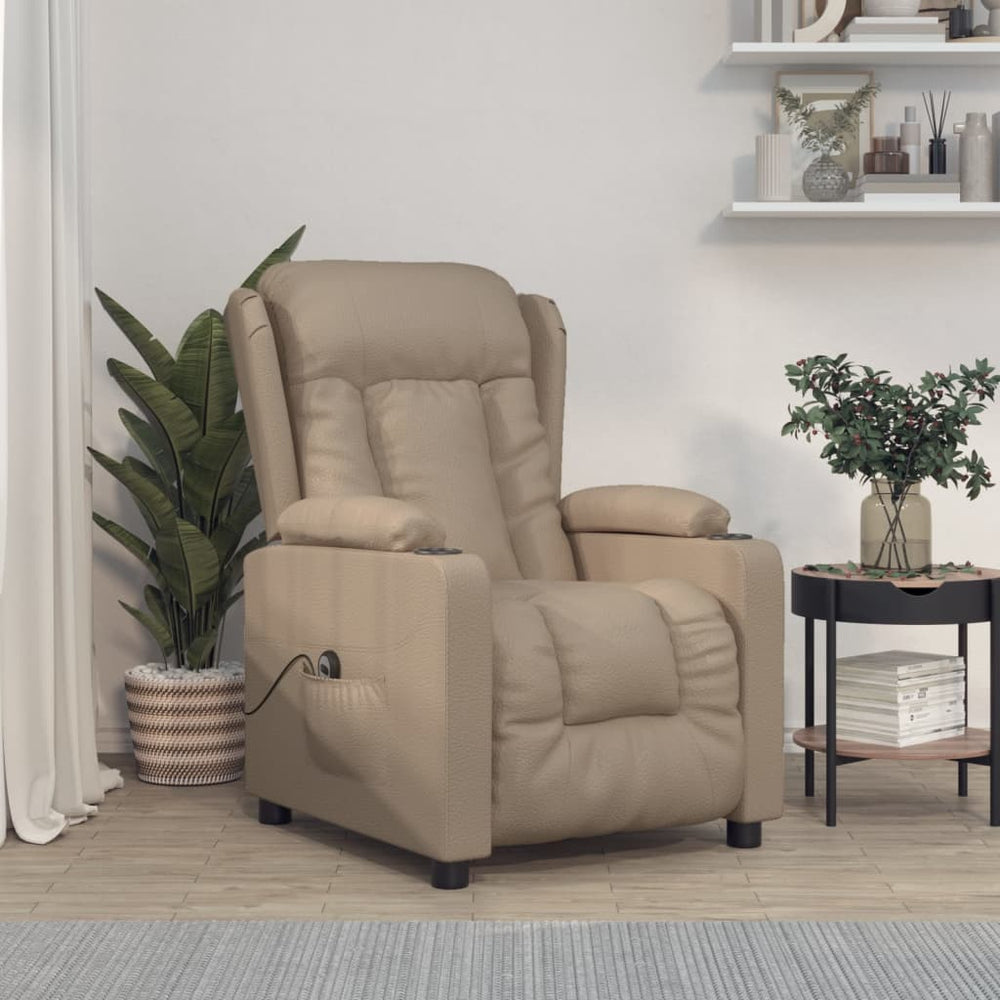 Electric reclining armchair, cappuccino, faux leather