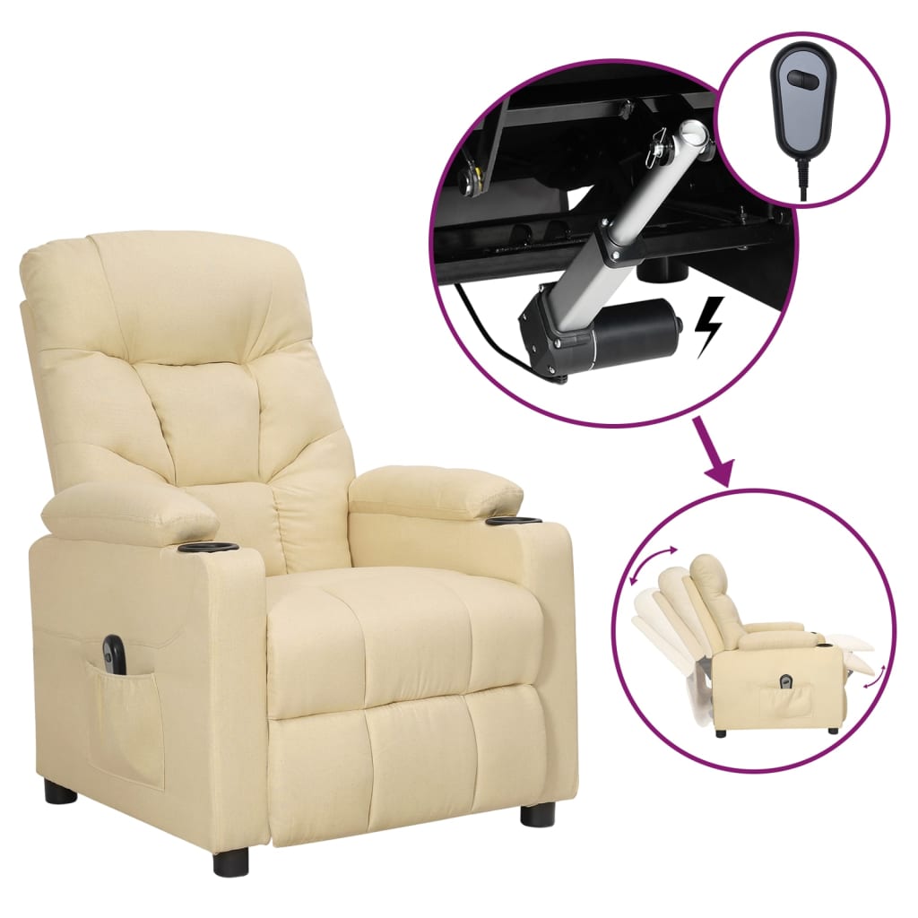 Electric reclining armchair, cream, fabric