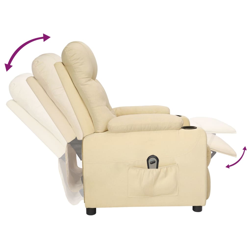 Electric reclining armchair, cream, fabric