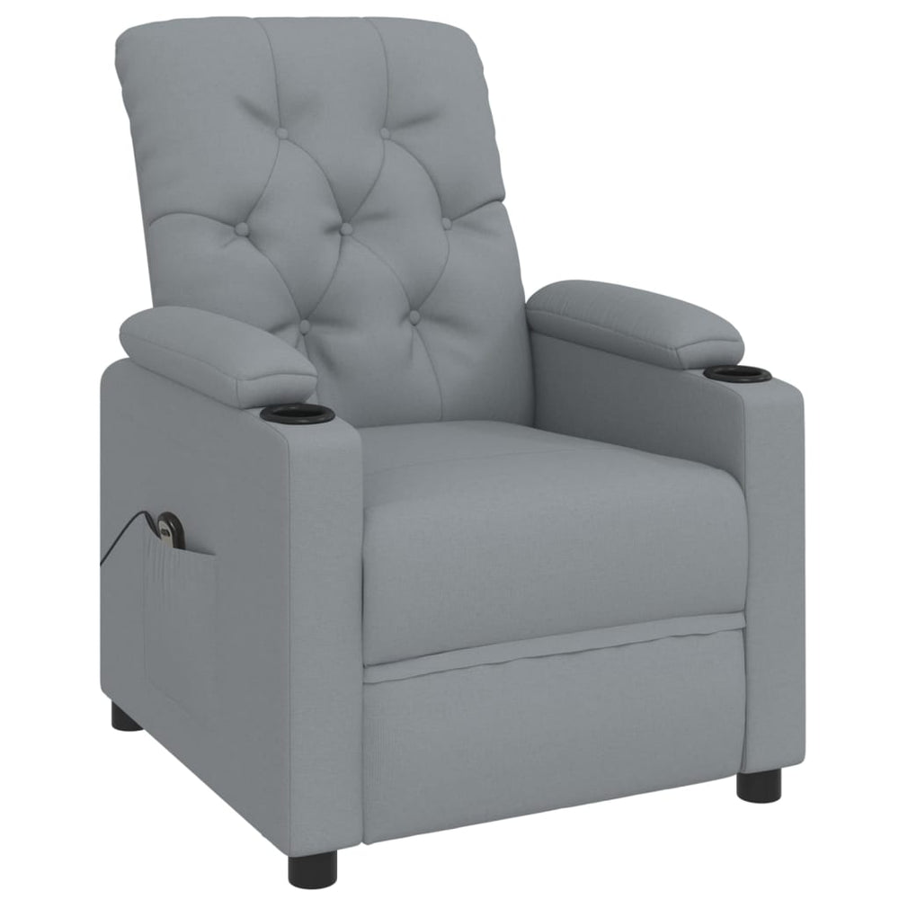 Electric reclining armchair, light grey, fabric