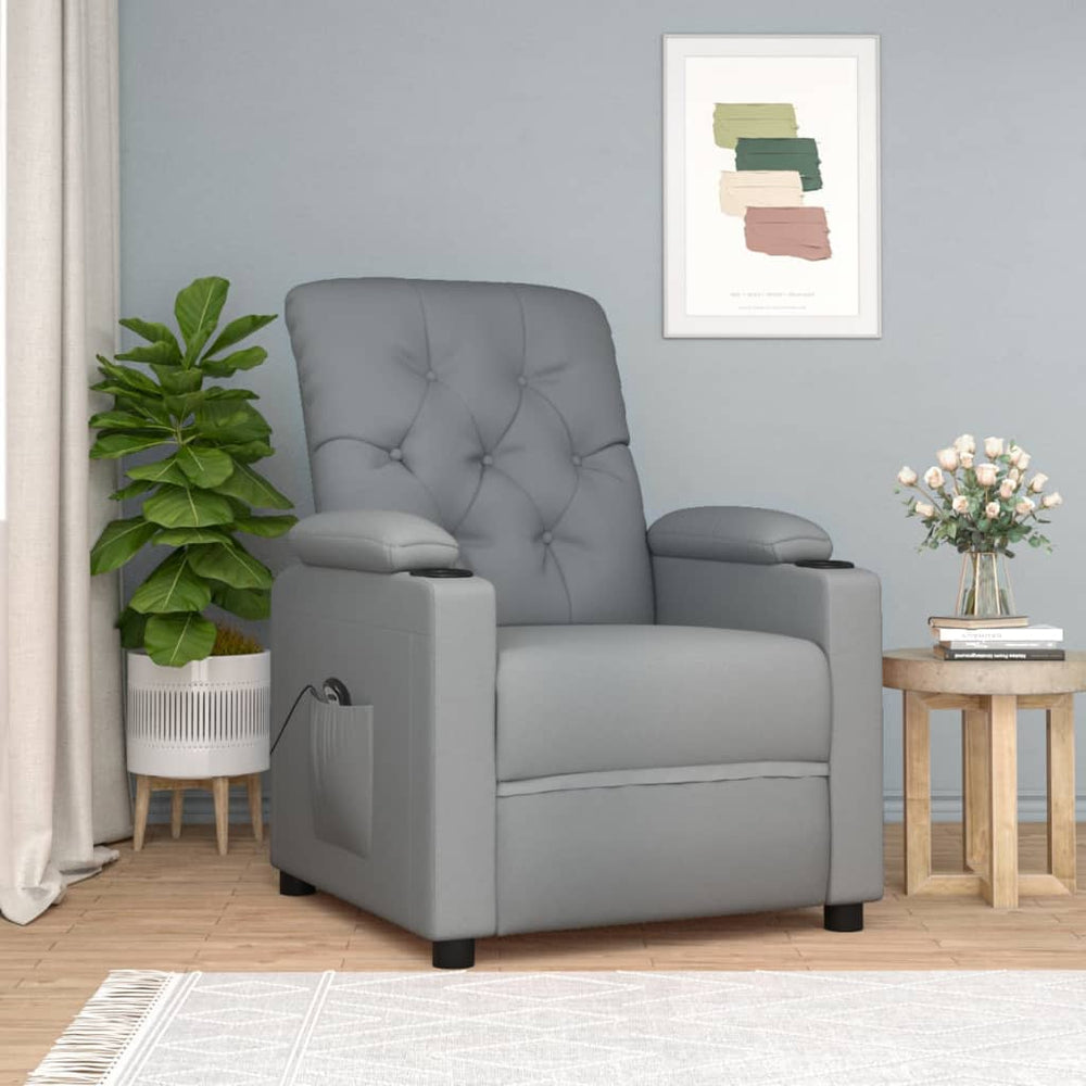 Electric reclining armchair, light grey, fabric