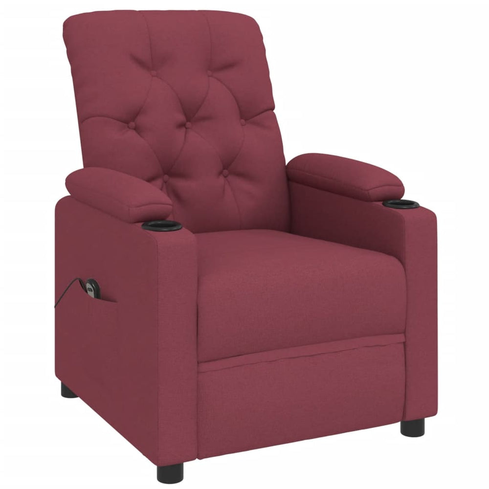 Electric reclining armchair, burgundy, fabric