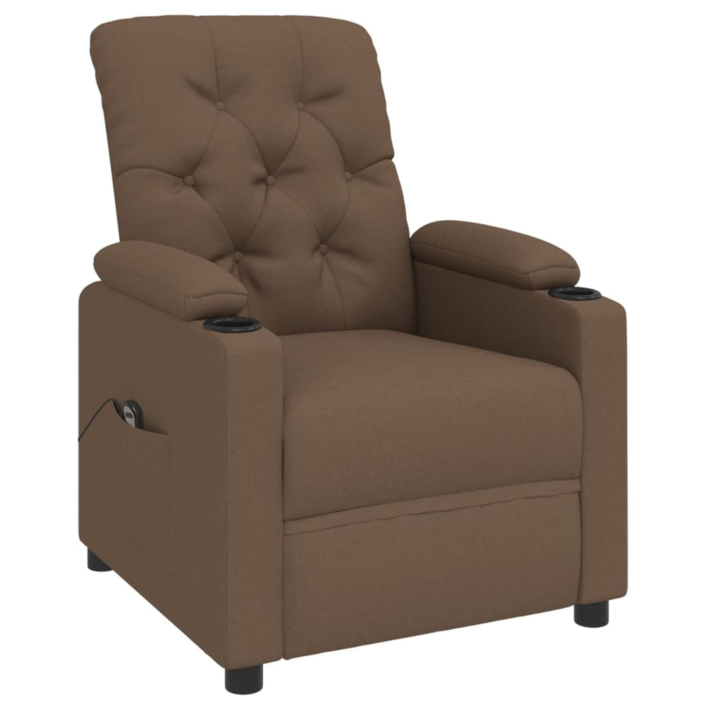 Electric reclining armchair, brown, fabric