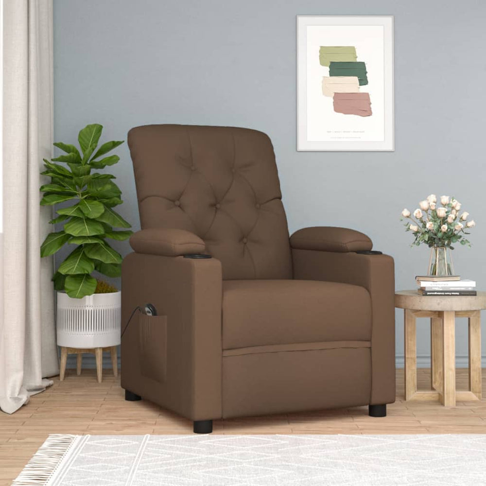 Electric reclining armchair, brown, fabric