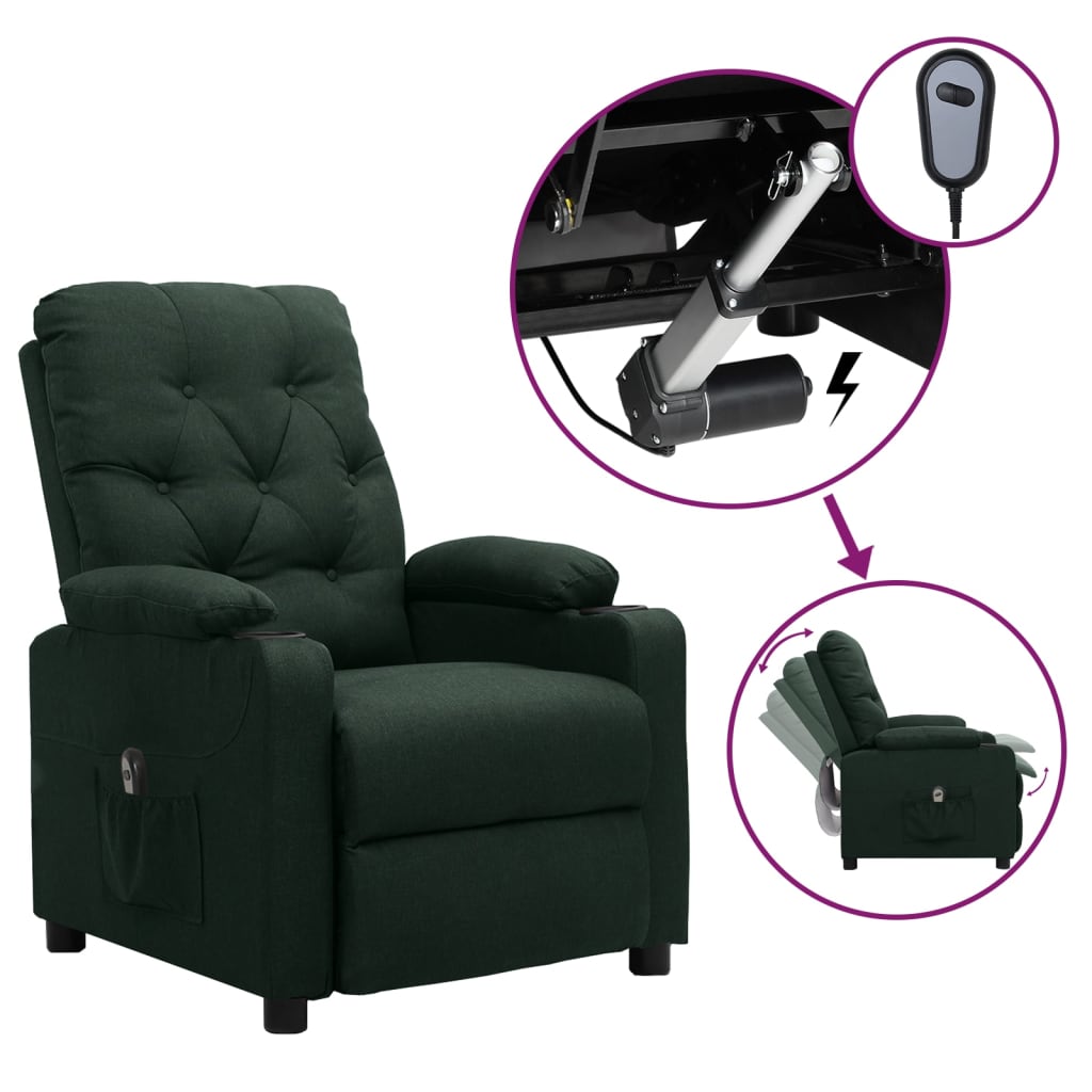 Electric recliner, dark green, fabric
