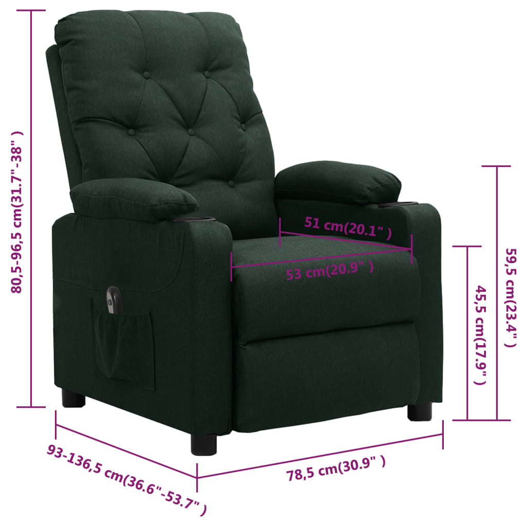 Electric recliner, dark green, fabric