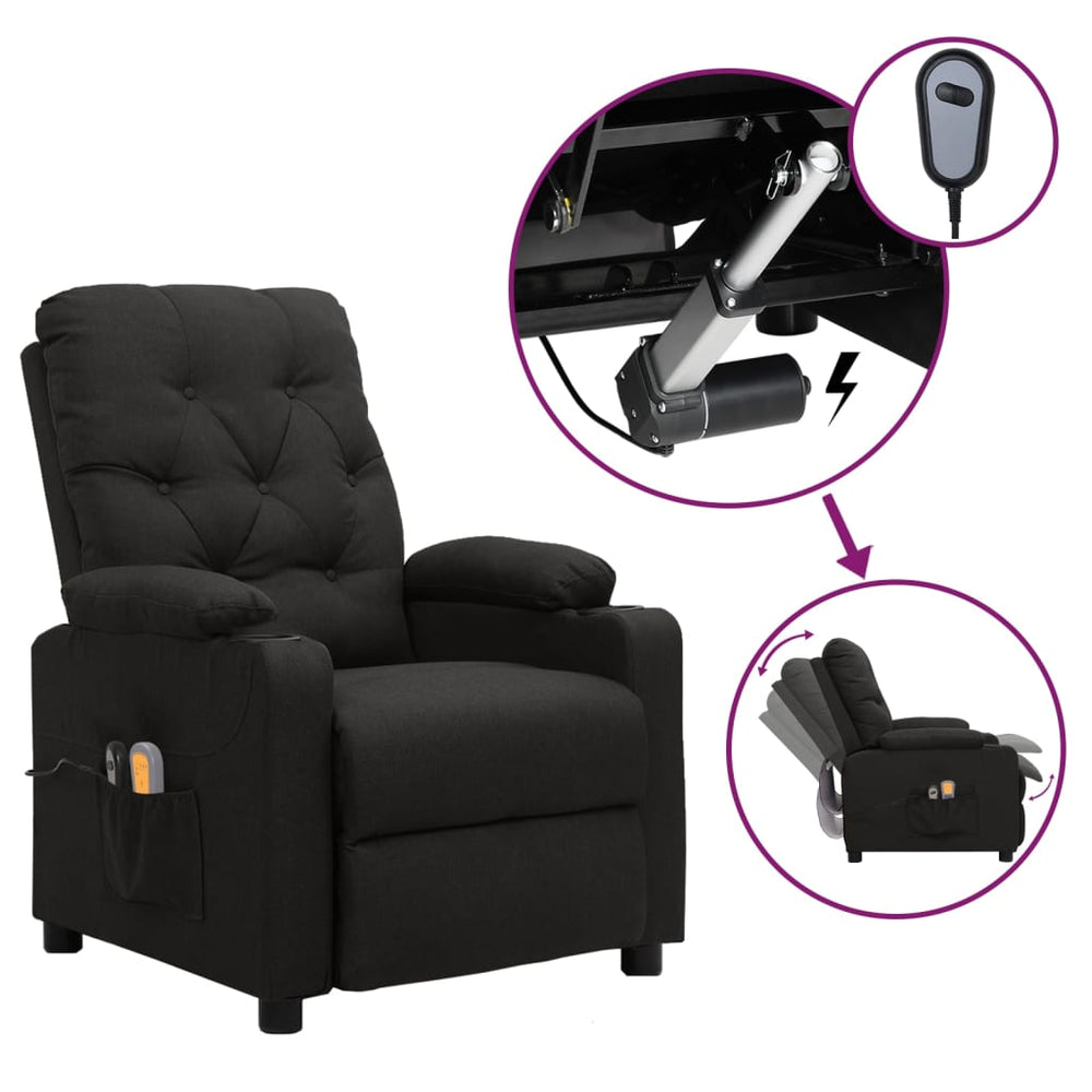 Electric massage chair, black, fabric