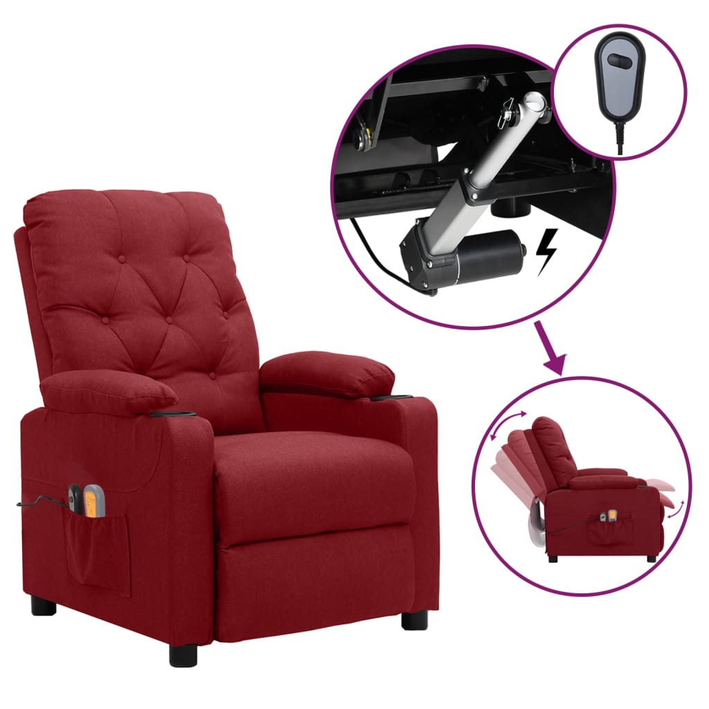 Electric massage chair, burgundy, fabric