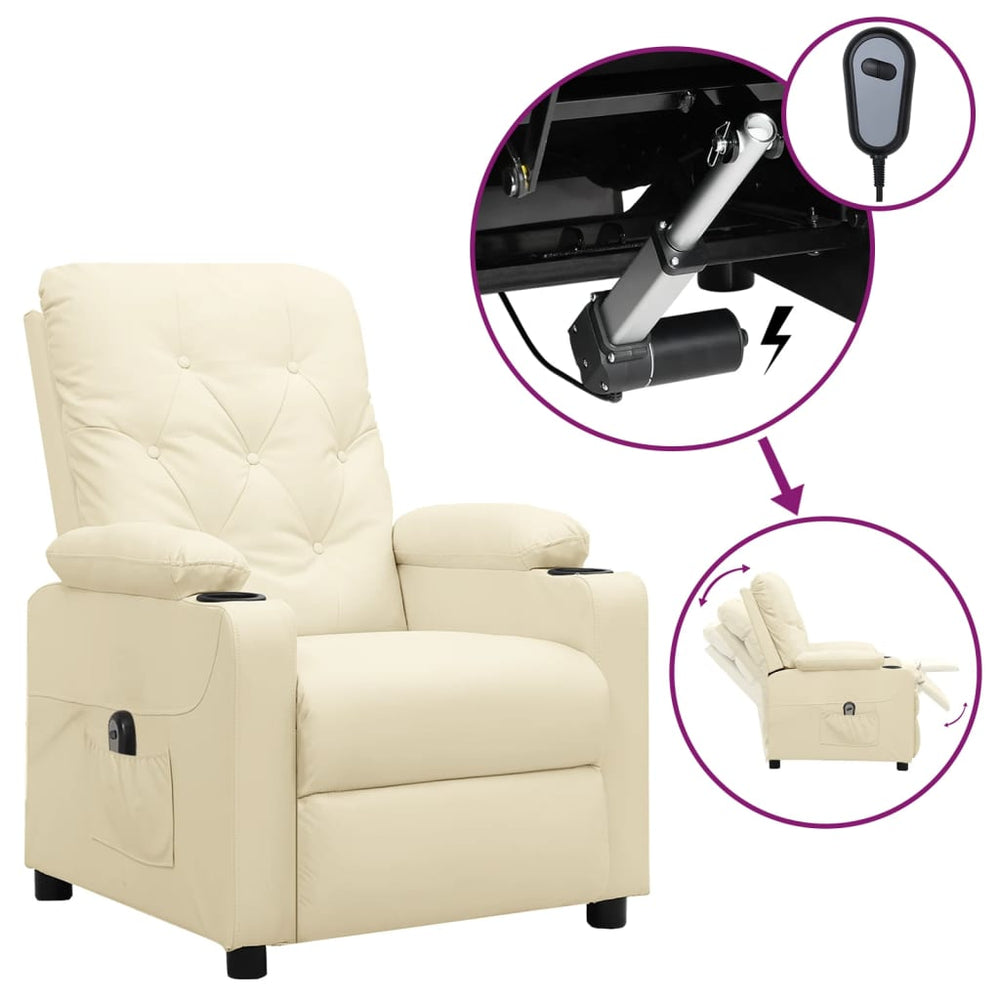 Electric reclining armchair, cream, faux leather