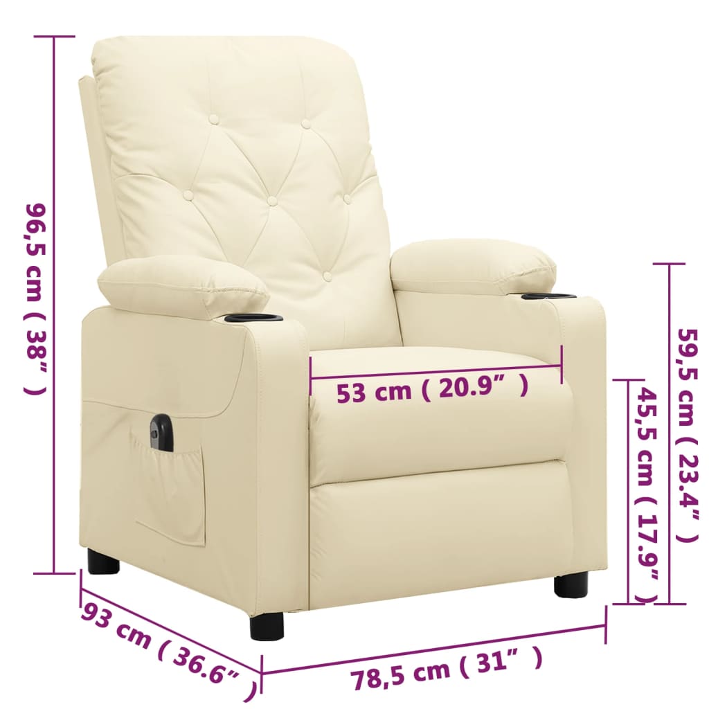 Electric reclining armchair, cream, faux leather