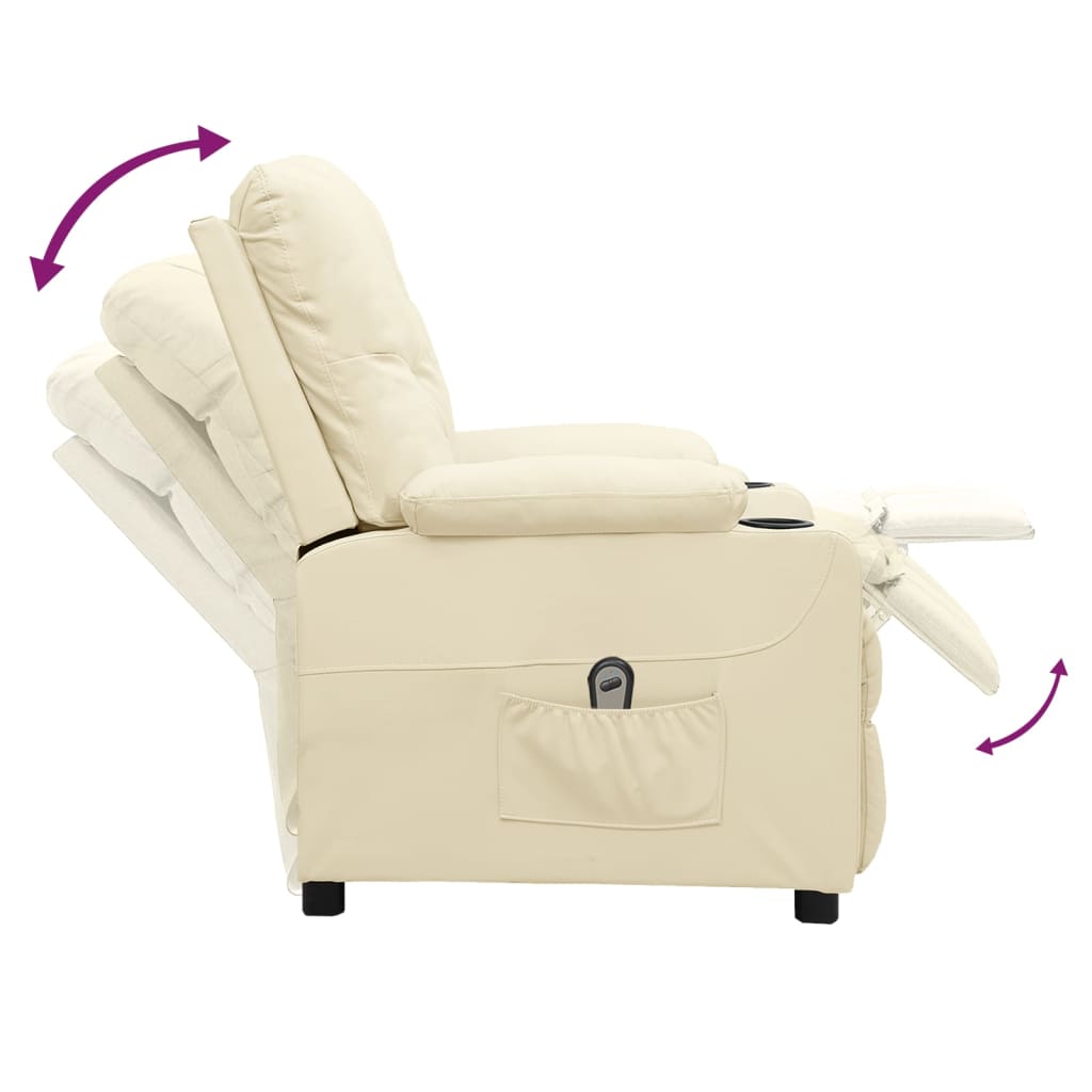 Electric reclining armchair, cream, faux leather