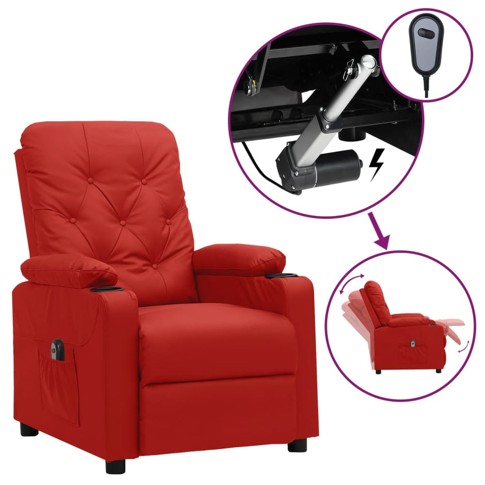 Electric reclining armchair, burgundy, artificial leather