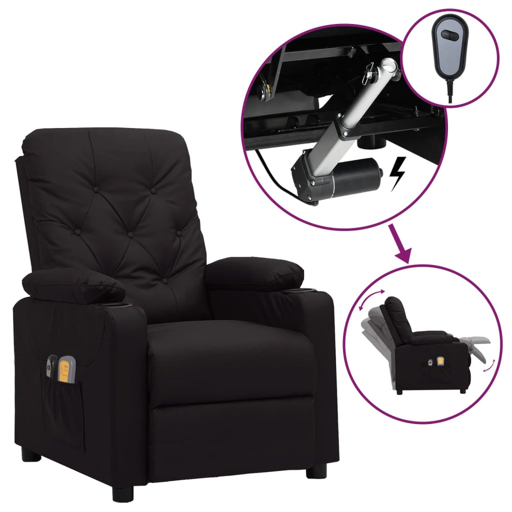 Electric massage chair, black, faux leather