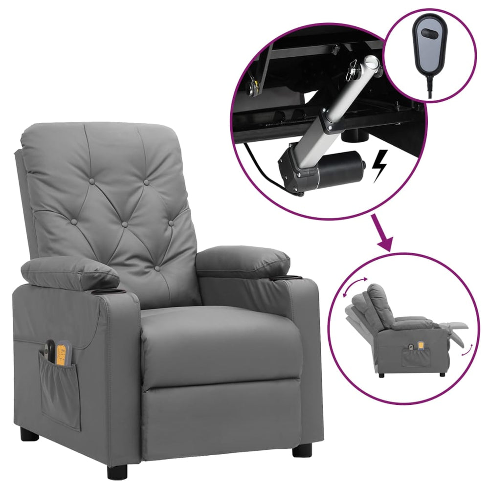 Electric massage chair, grey, artificial leather