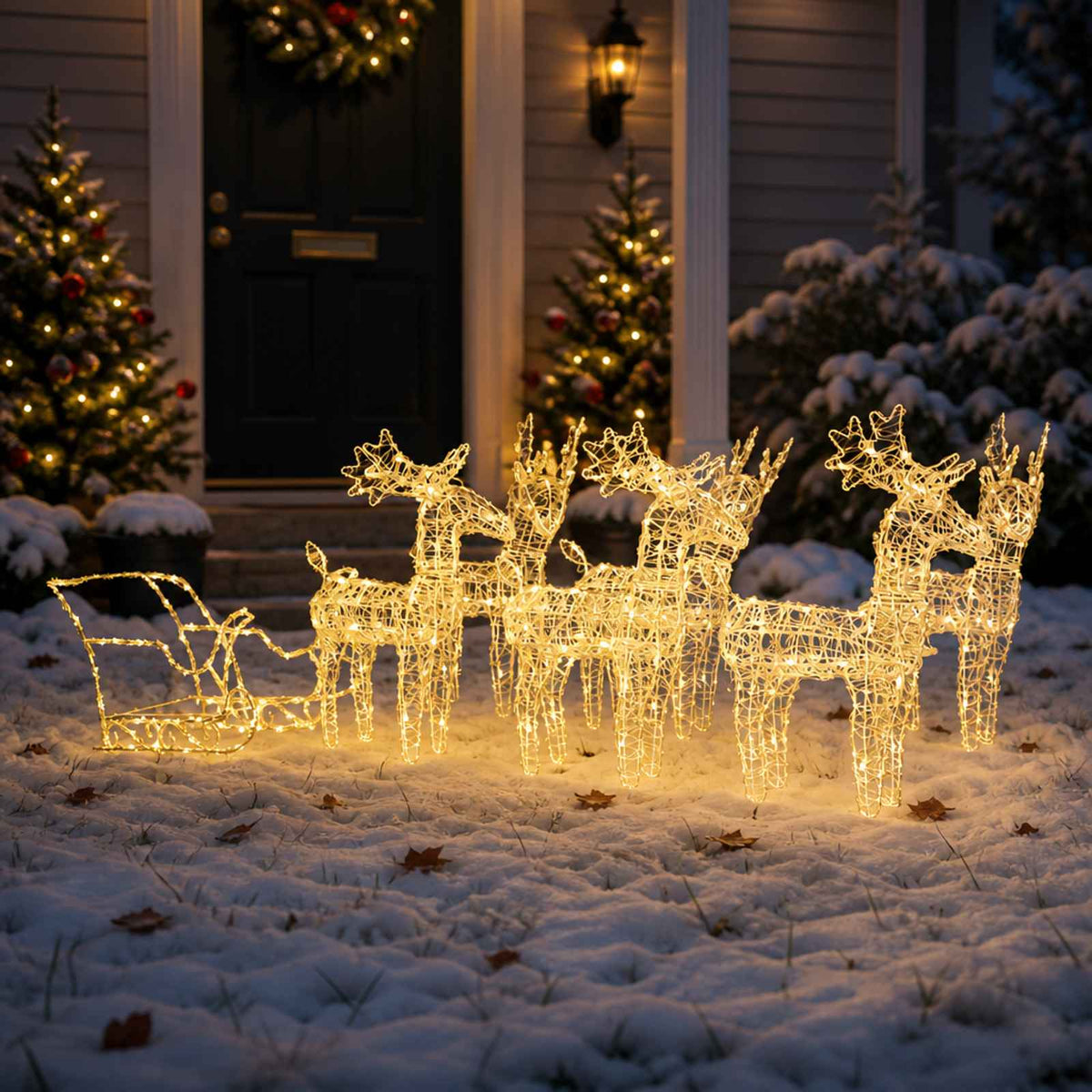 Kalėdų dekoracija elniai ir rogės, akrilas, 320 LED