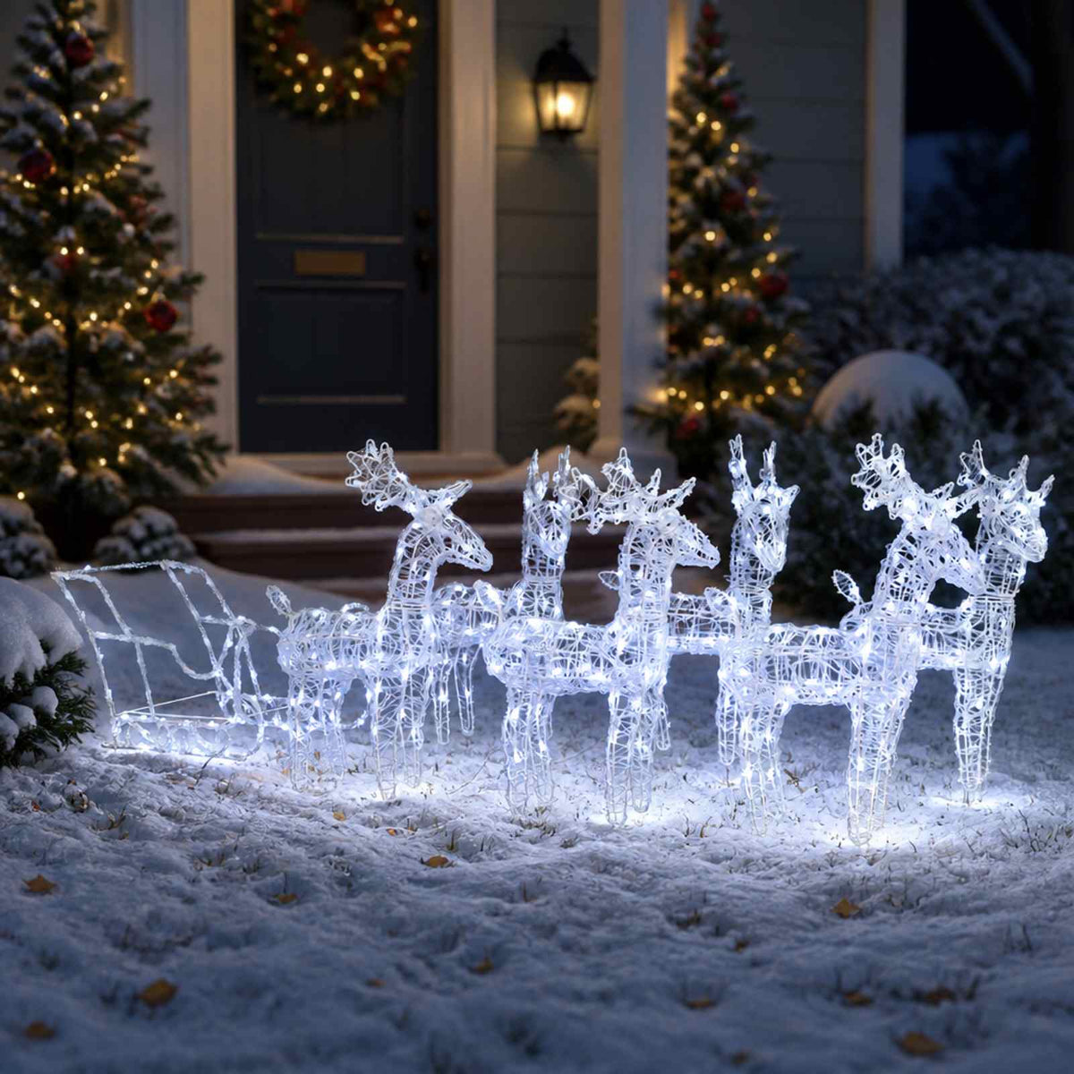 Kalėdų dekoracija elniai ir rogės, akrilas, 320 LED