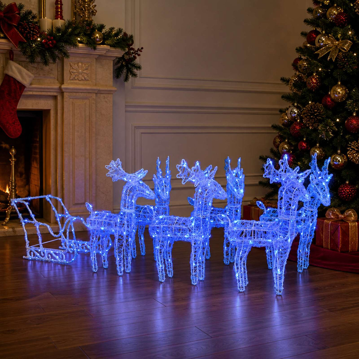 Kalėdų dekoracija elniai ir rogės, akrilas, 320 LED