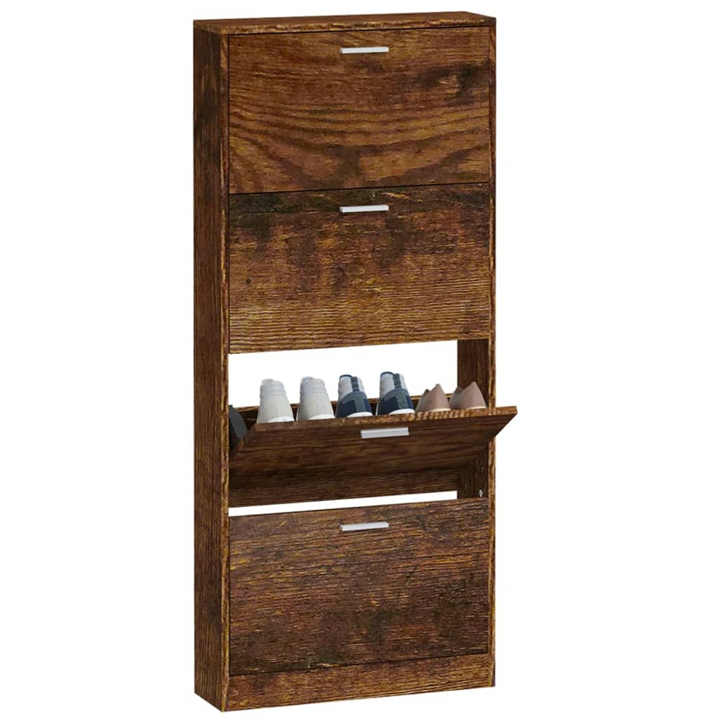 Shoe cabinet, smoky oak, 59x17x150cm, engineered wood