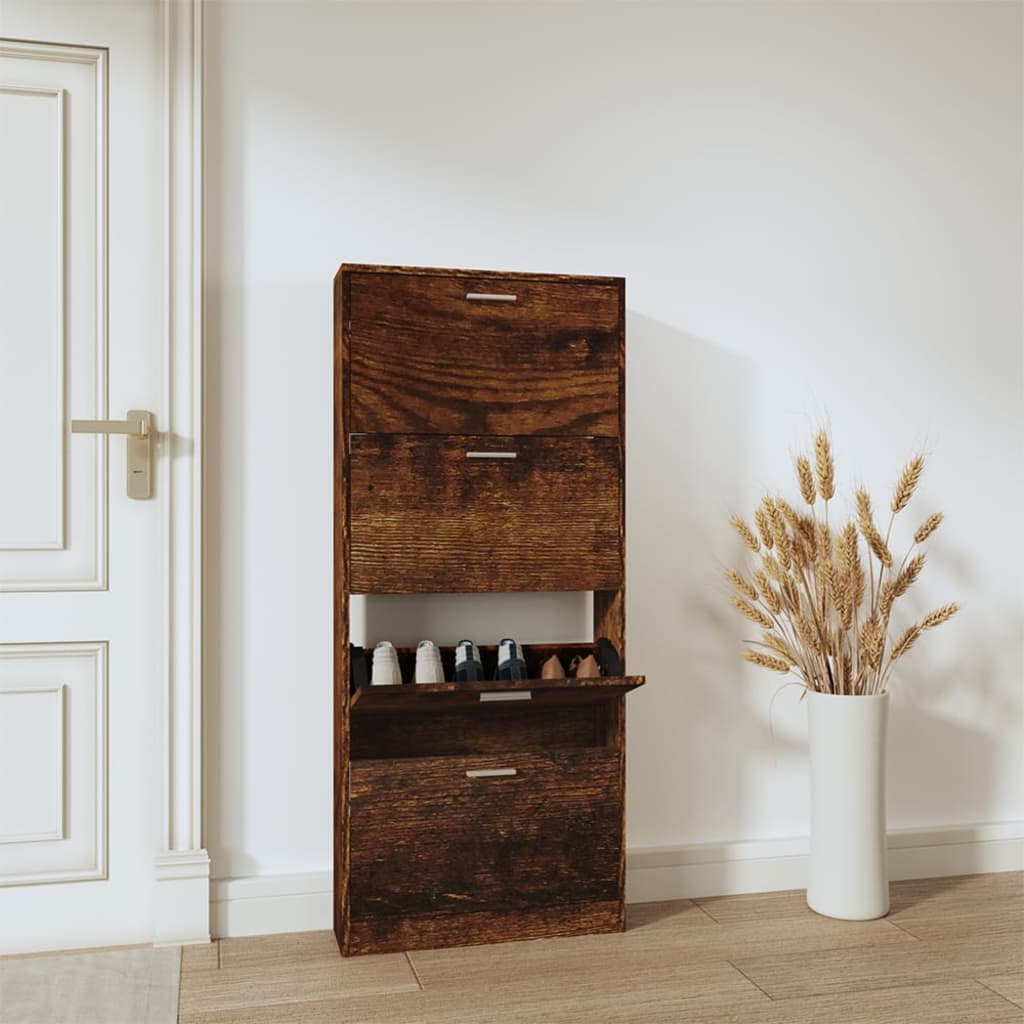 Shoe cabinet, smoky oak, 59x17x150cm, engineered wood