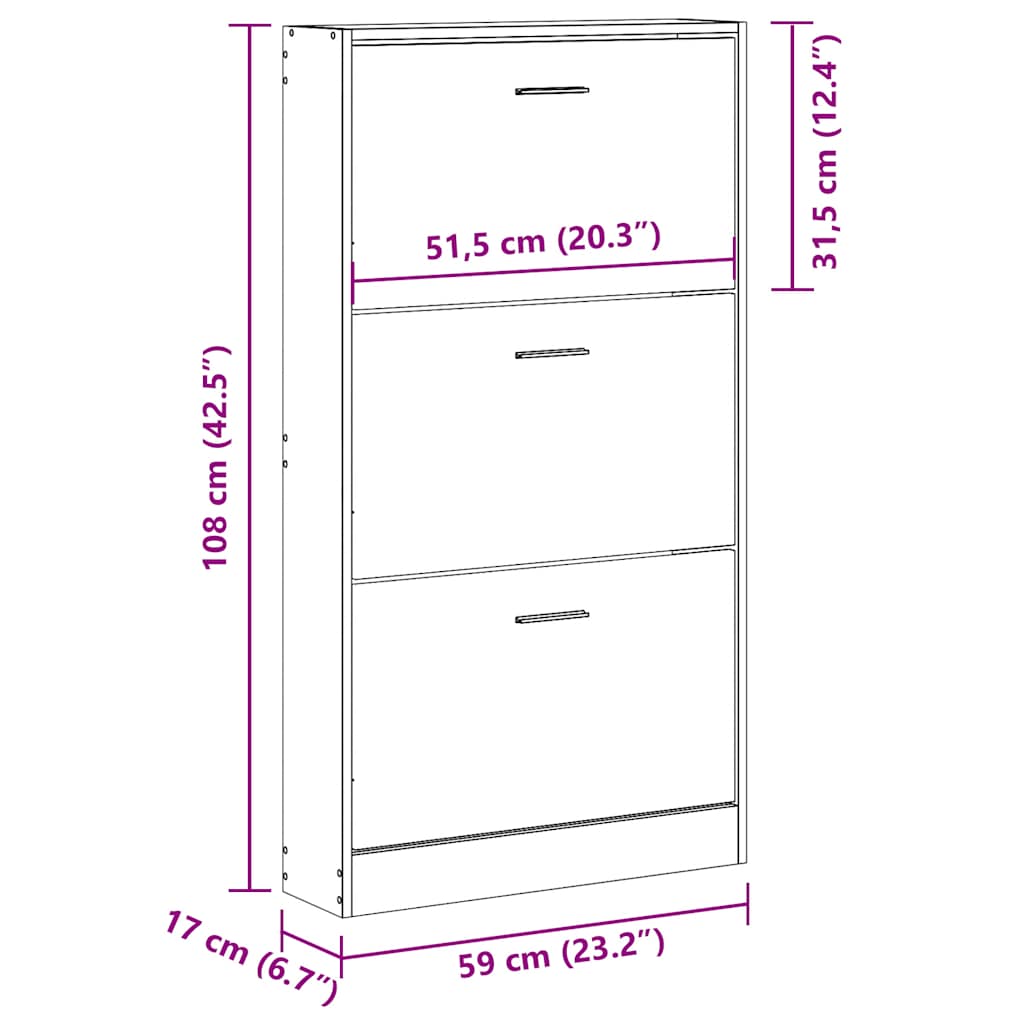 Shoe cabinet, white, 59x17x108 cm, engineered wood