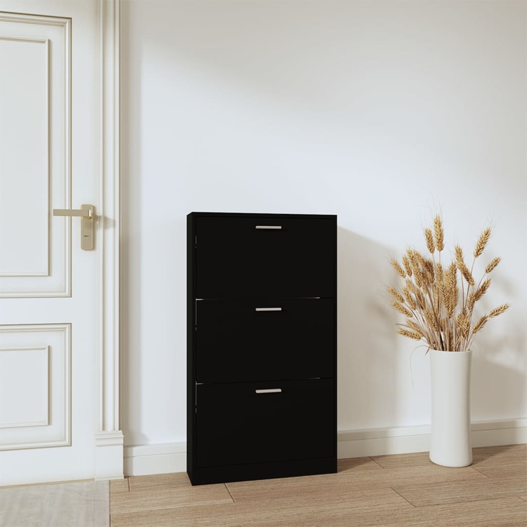 Shoe cabinet, black, 59x17x108cm, engineered wood
