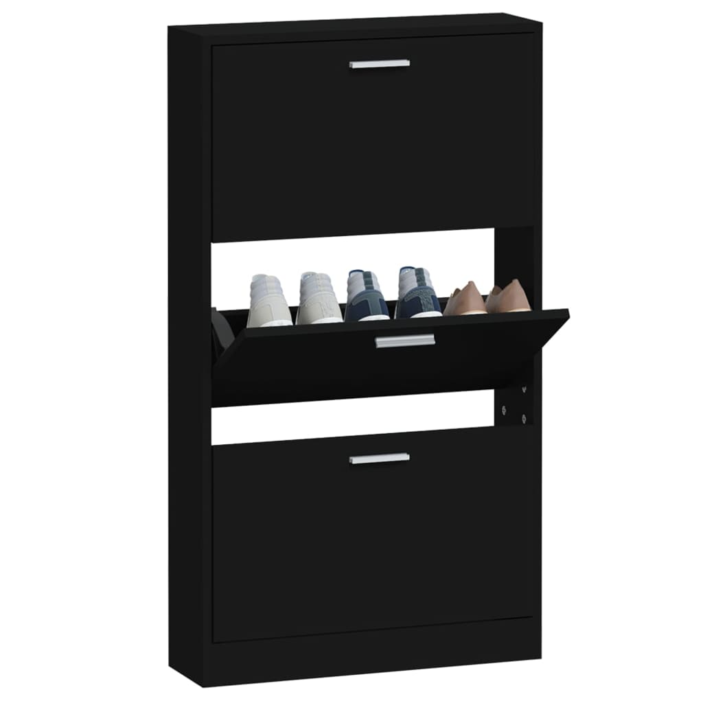 Shoe cabinet, black, 59x17x108cm, engineered wood