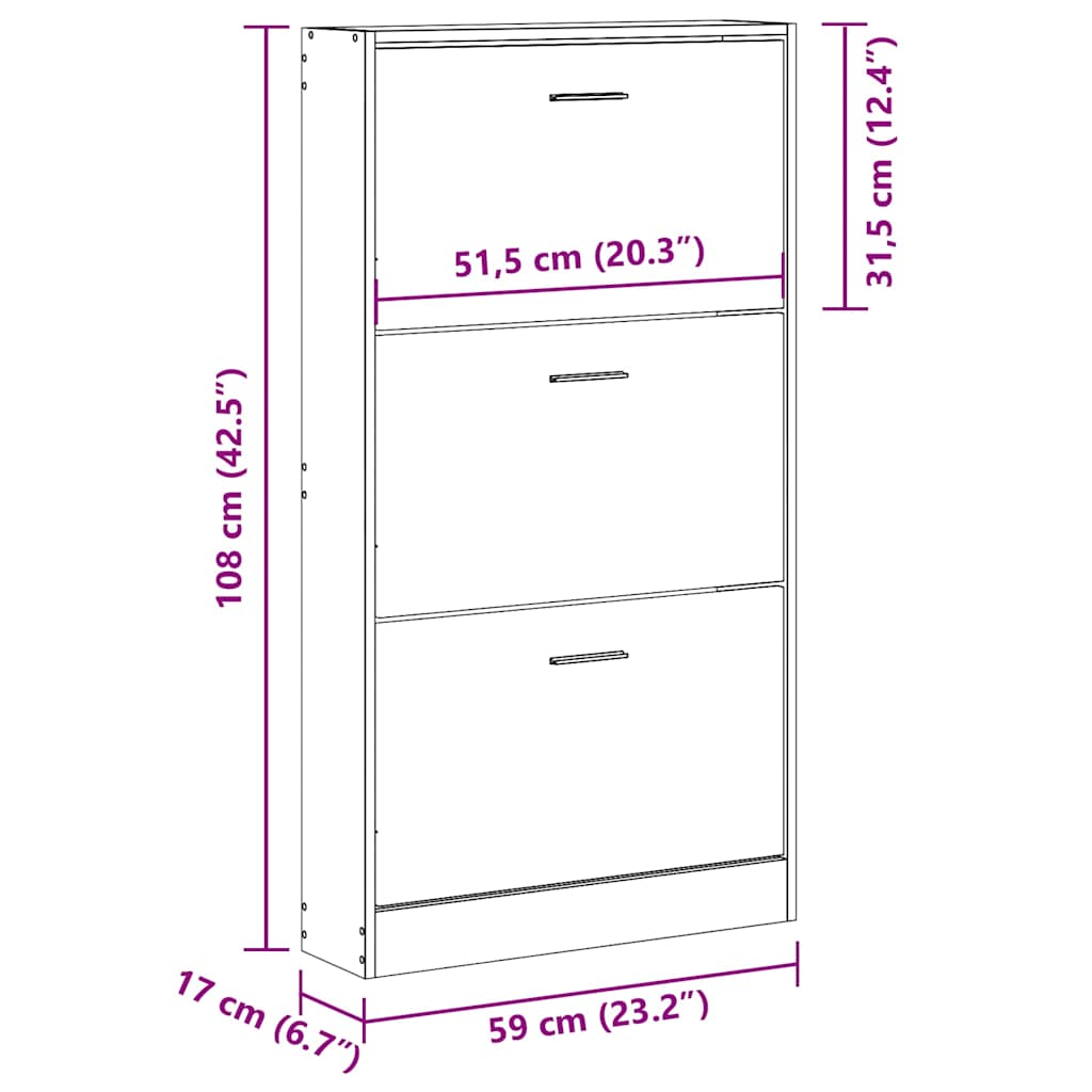 Shoe cabinet, black, 59x17x108cm, engineered wood